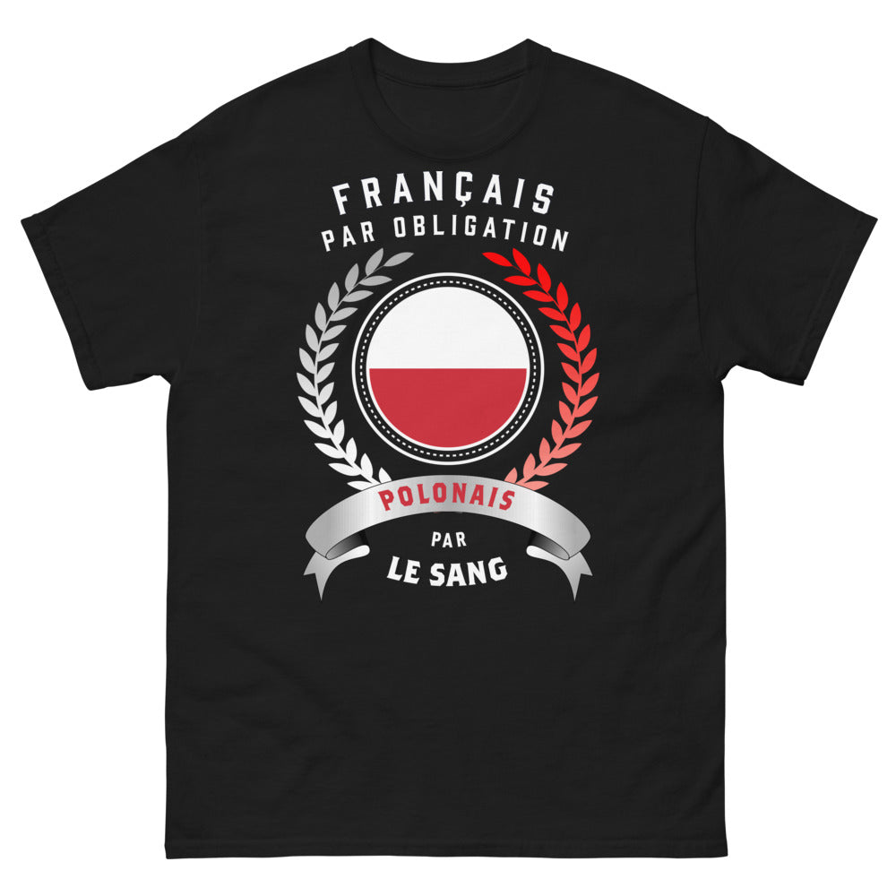 T-shirt Français et Polonais noir - double identité humoristique