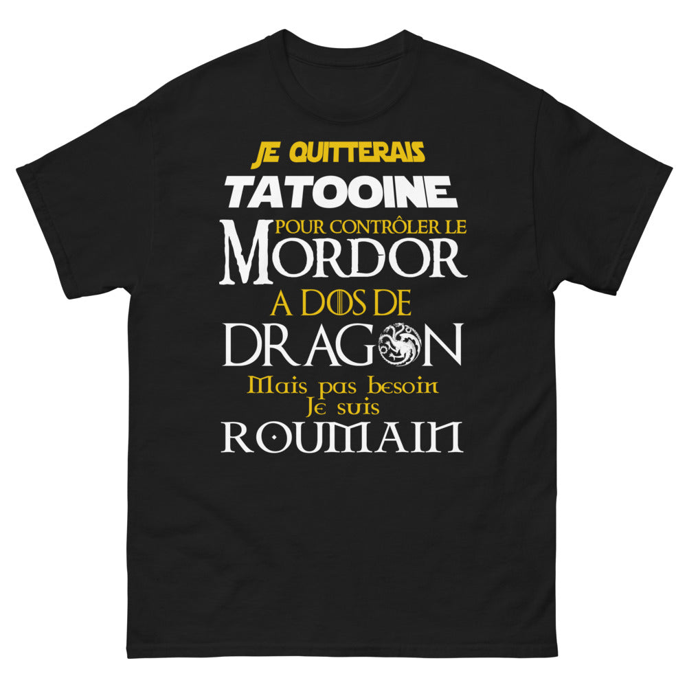 T-shirt roumain noir - Contrôler Mordor à dos de dragon