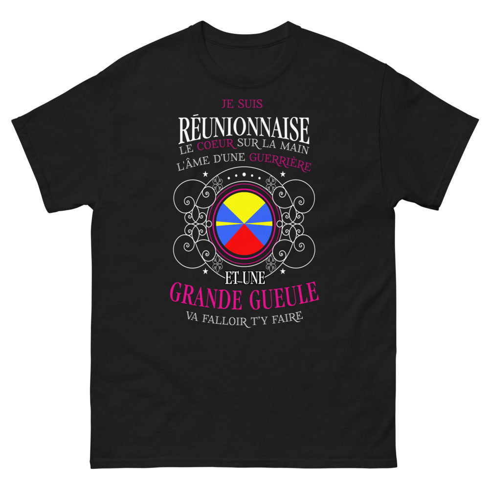 T-shirt Réunionnaise noir - cœur de guerrière et grande gueule