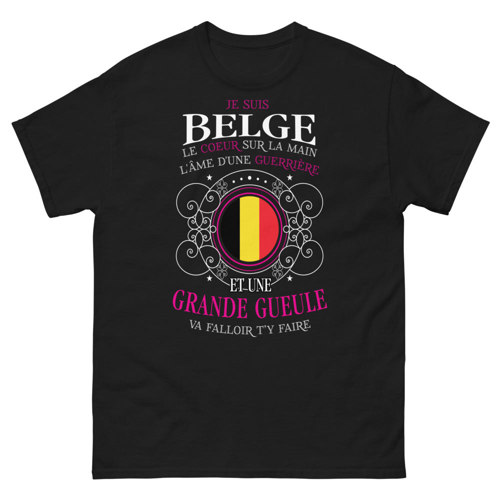 T-shirt Belgique noir - fières guerrières, cœur sur la main