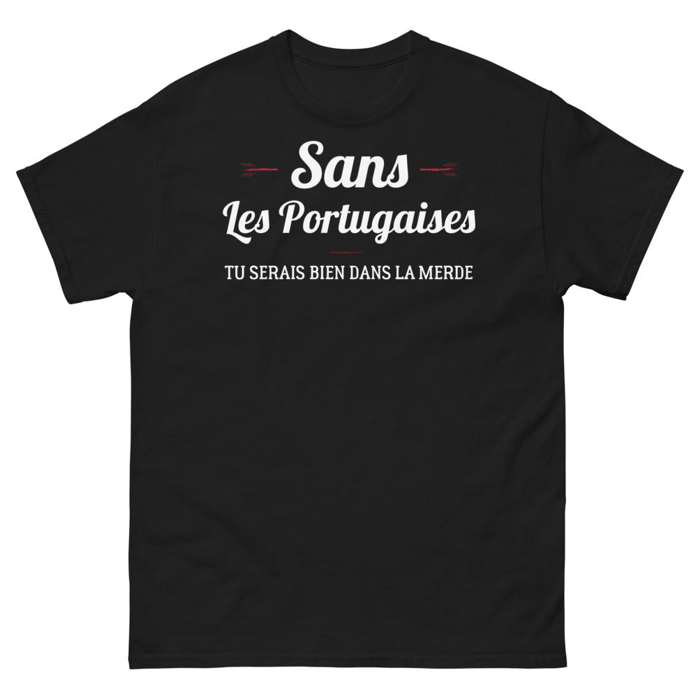 T-shirt Portugais noir - humour sur les Portugais