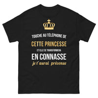 Thumbnail for T-shirt Princesse transformée en connasse noir face - Touche au téléphone de cette princesse