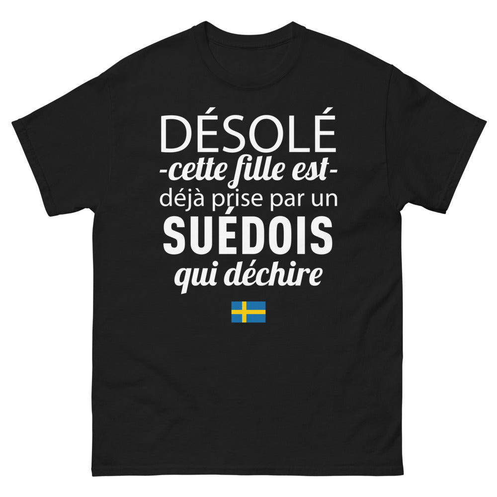 T-shirt Suède noir - Désolé, prise par un Suédois qui déchire