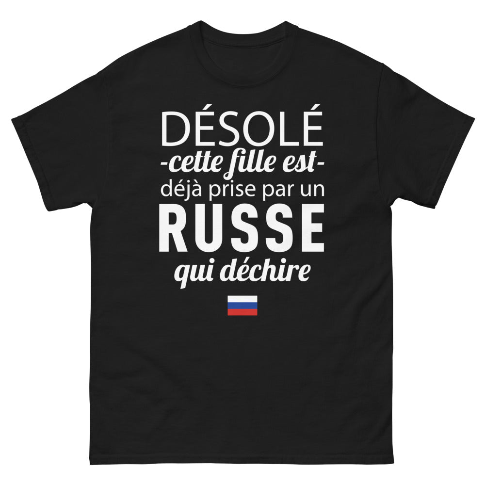 T-shirt Russie noir - Désolé, cette fille est déjà prise par un Russe qui déchire