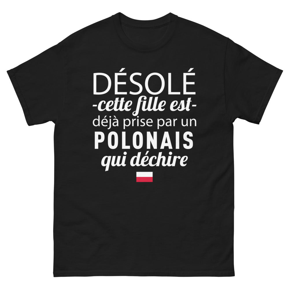 T-shirt Pologne noir - Désolée, cette fille est déjà prise par un Polonais qui déchire
