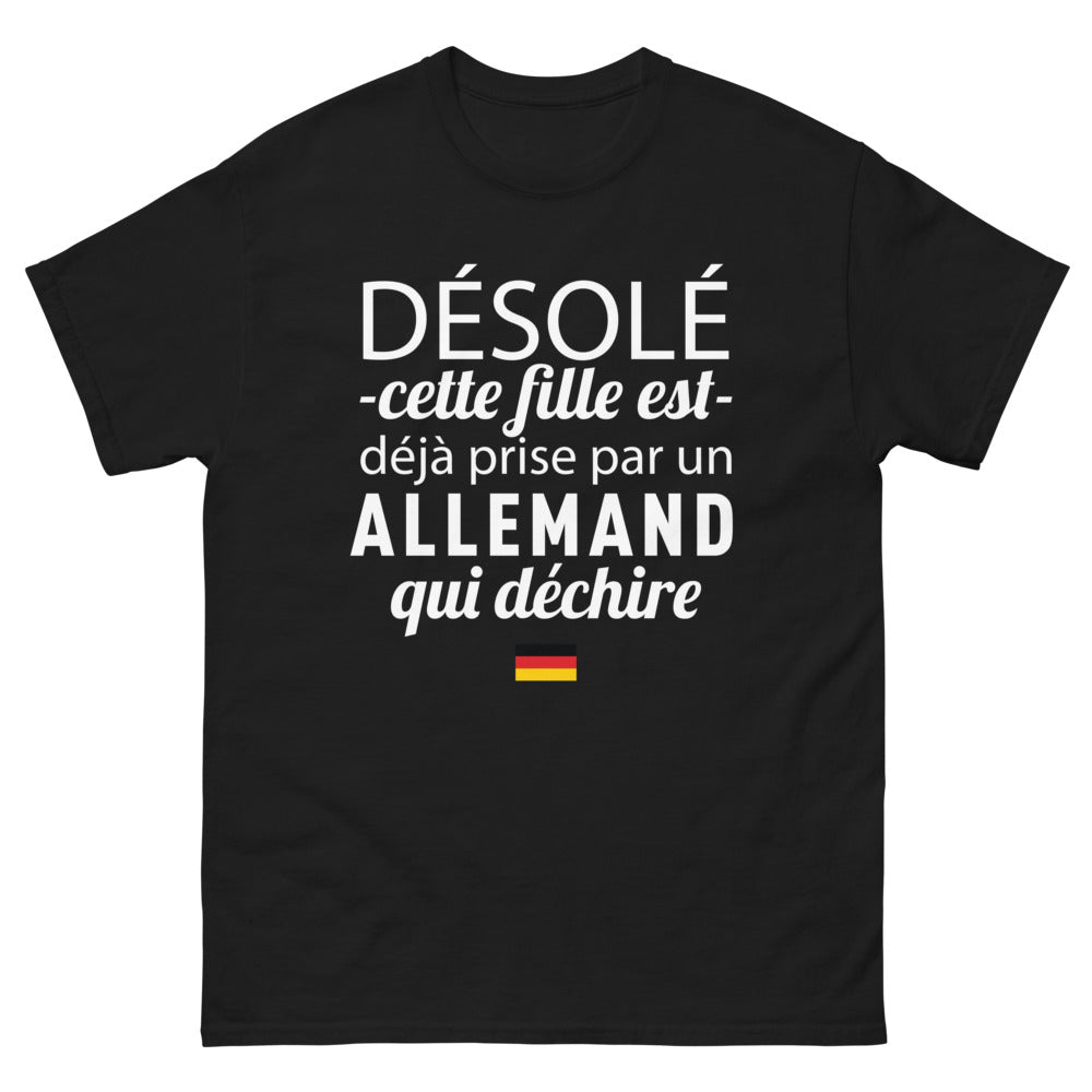 T-shirt Allemagne noir - Désolé cette fille est déjà prise par un Allemand qui déchire