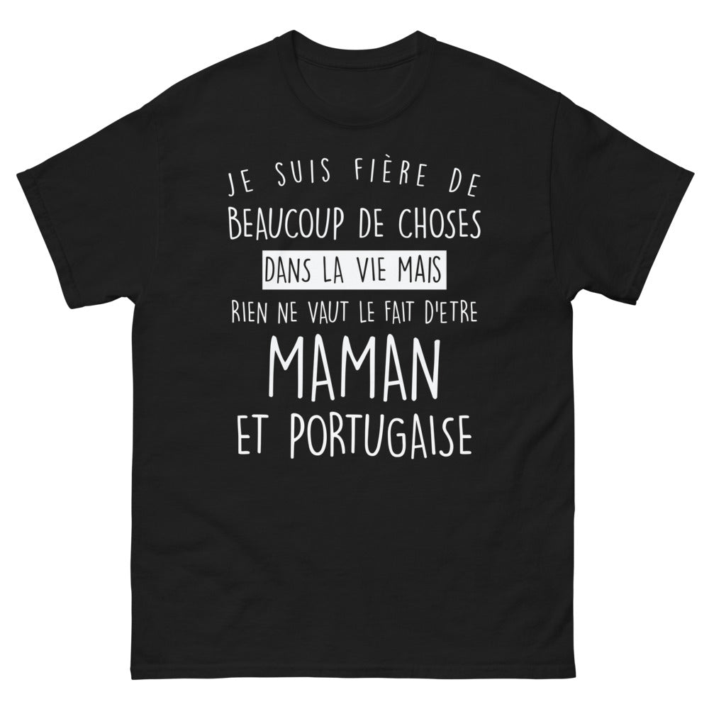 T-shirt Portugaise maman noir - Fierté d'être maman et portugaise