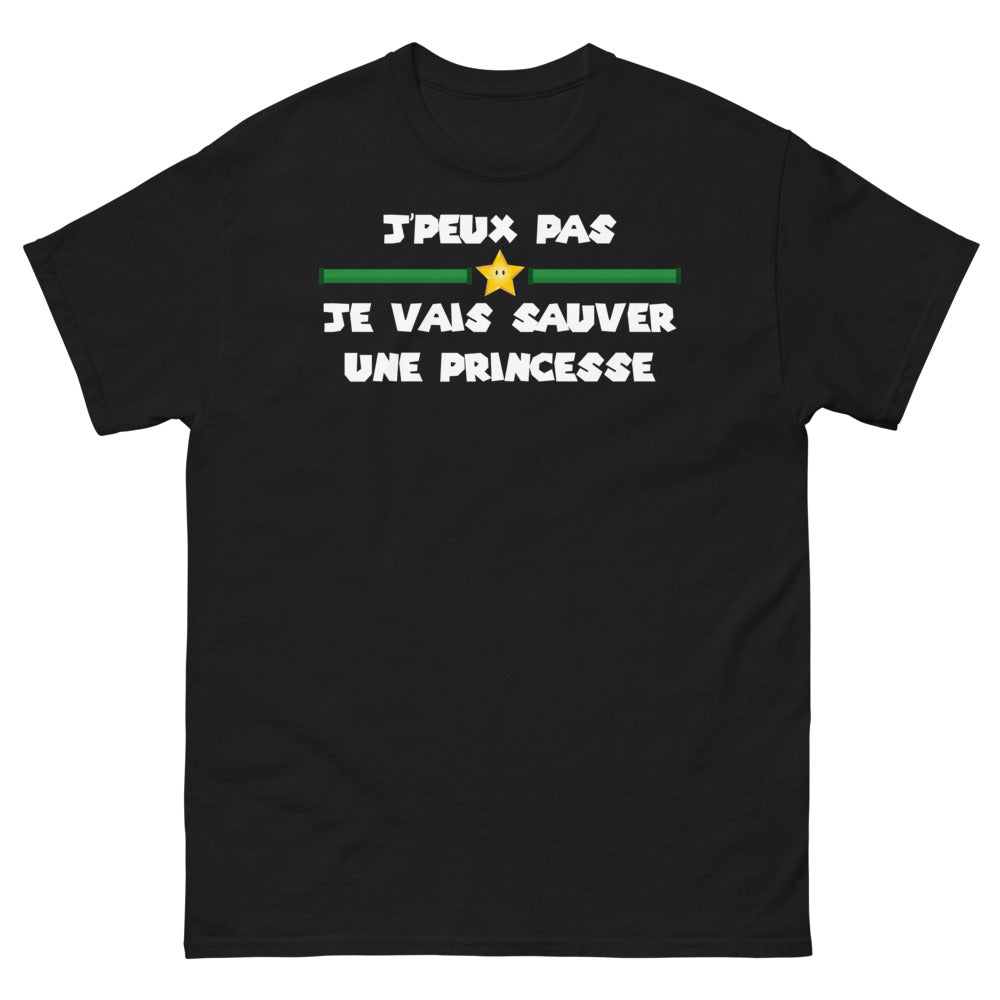 T-shirt Humour Français noir - Je ne peux pas, je vais sauver une princesse