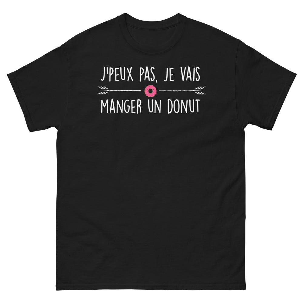T-shirt humour gourmand noir - Je ne peux pas, je vais manger un donut