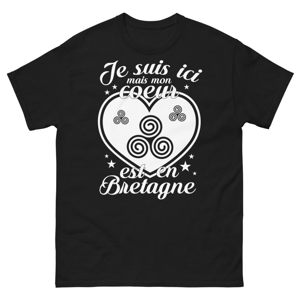T-shirt Bretagne noir - Je suis ici, cœur breton