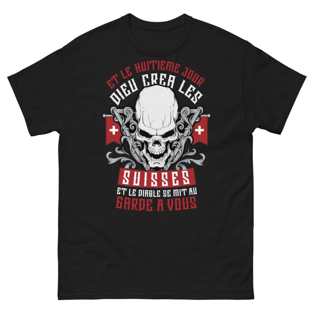 T-shirt Suisse noir face - diable en garde-à-vous