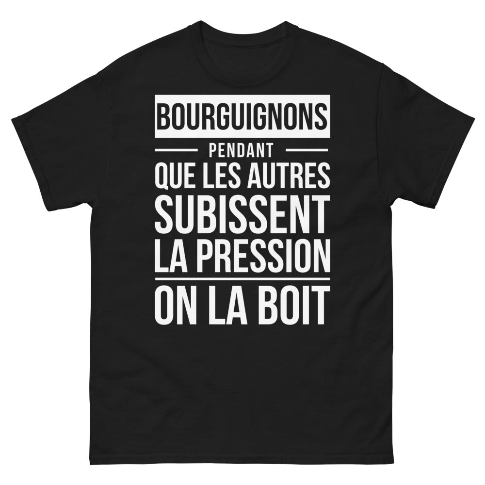 T-shirt Bourguignons noir face - Pendant que les autres subissent la pression, on la boit