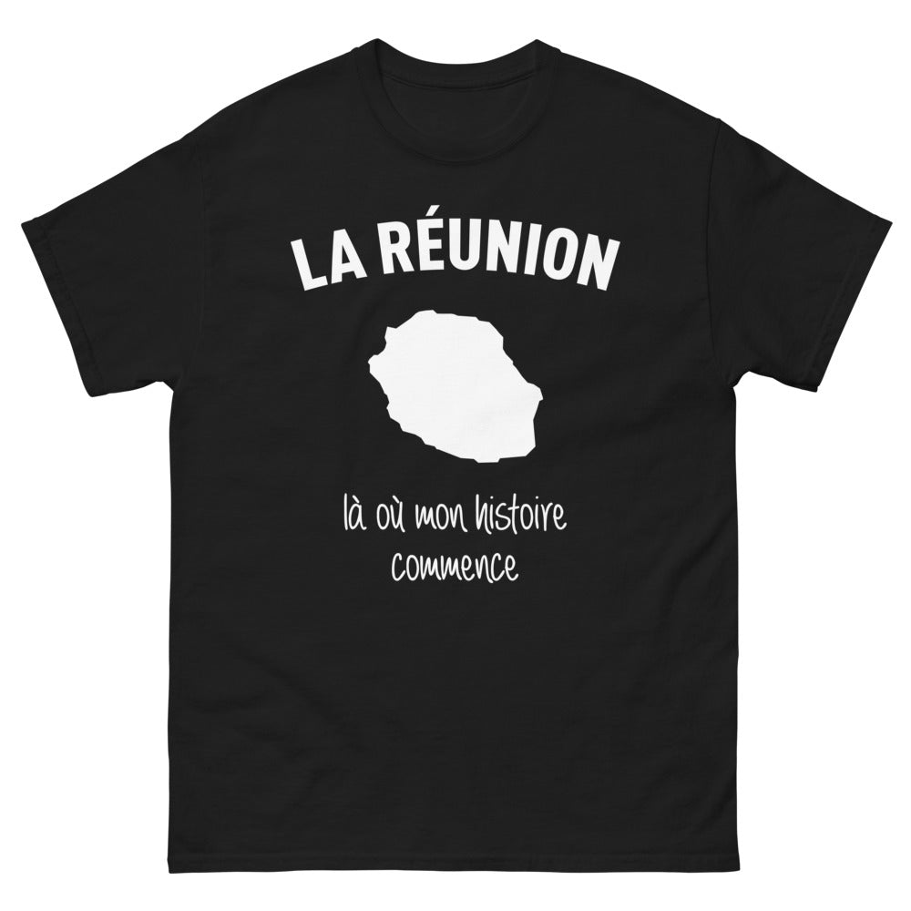 T-shirt Réunionnais noir - La Réunion, là où mon histoire commence