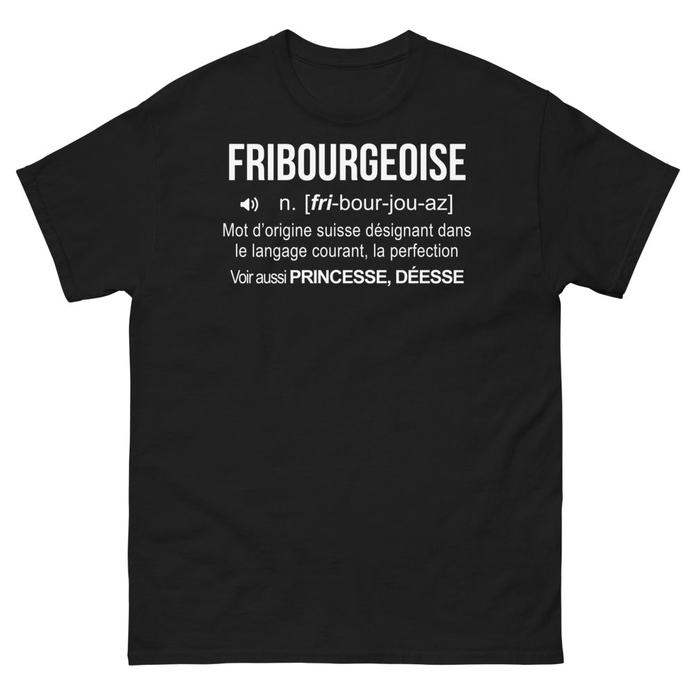 T-shirt Fribourgeoise noir face - mot d’origine suisse