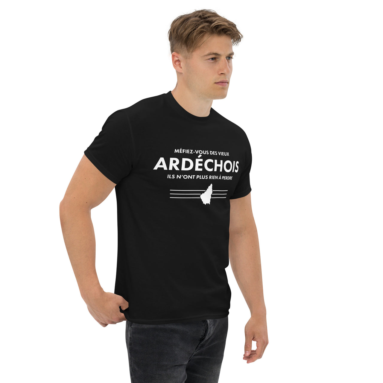 T-shirt Ardèche bleu marine - Méfiez-vous des vieux Ardéchois