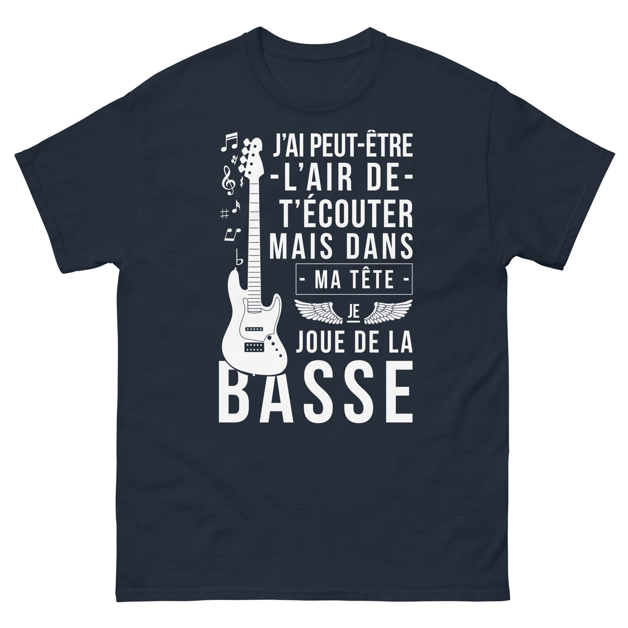 T-shirt Guitare noir dos - J'ai peut-être l'air de t'écouter