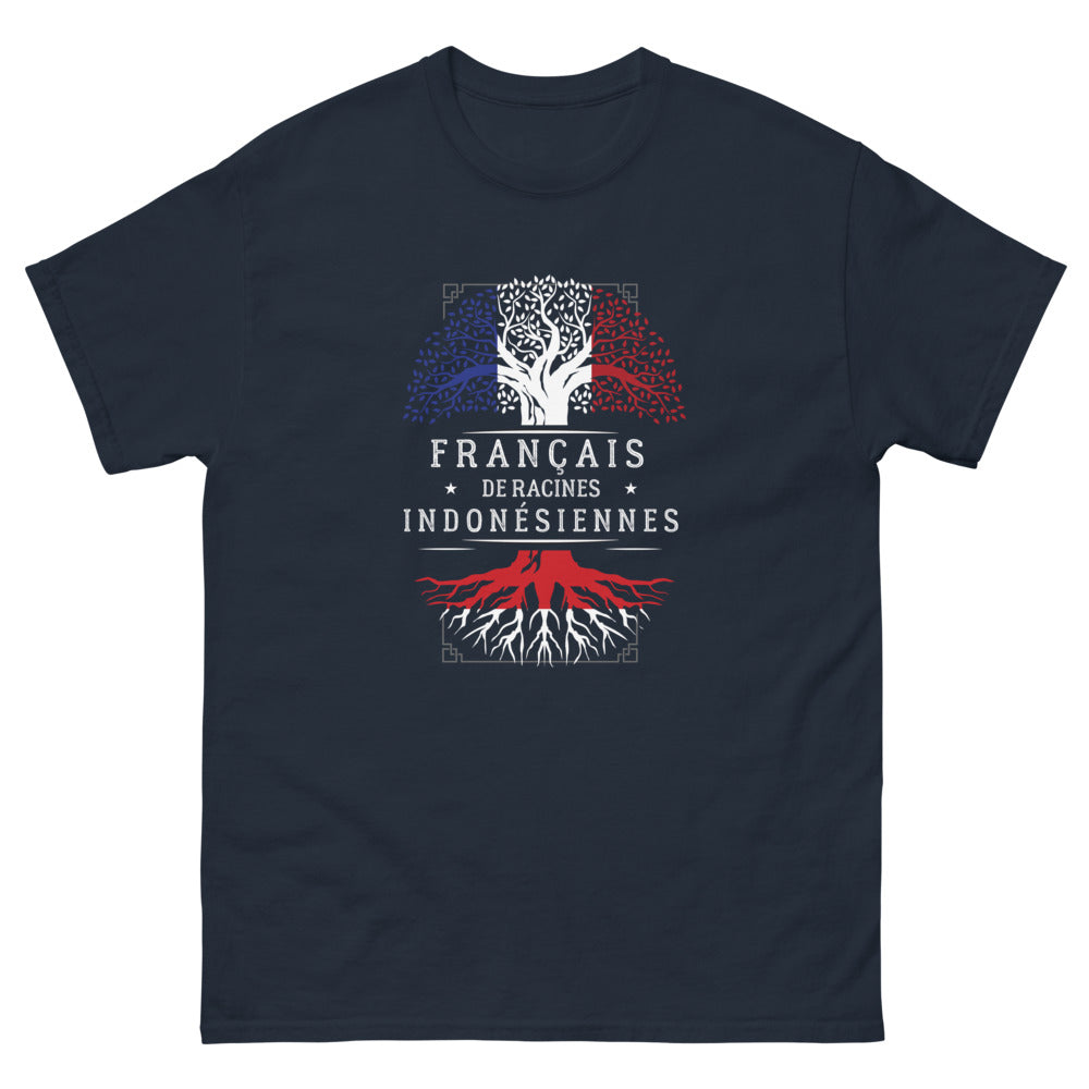 T-shirt Indonésie bleu marine - Double identité culturelle avec humour