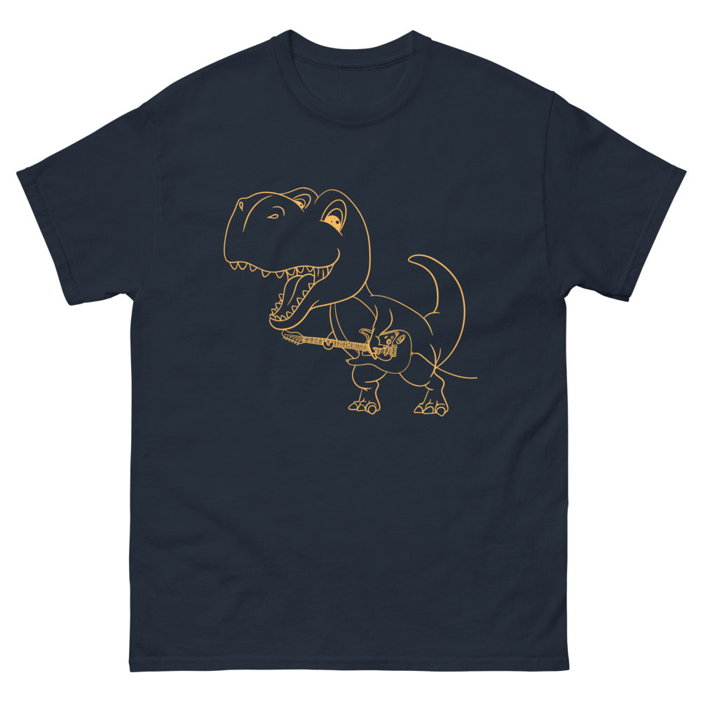 T-shirt Dinosaure noir dos - Rockeur jurassique à la guitare