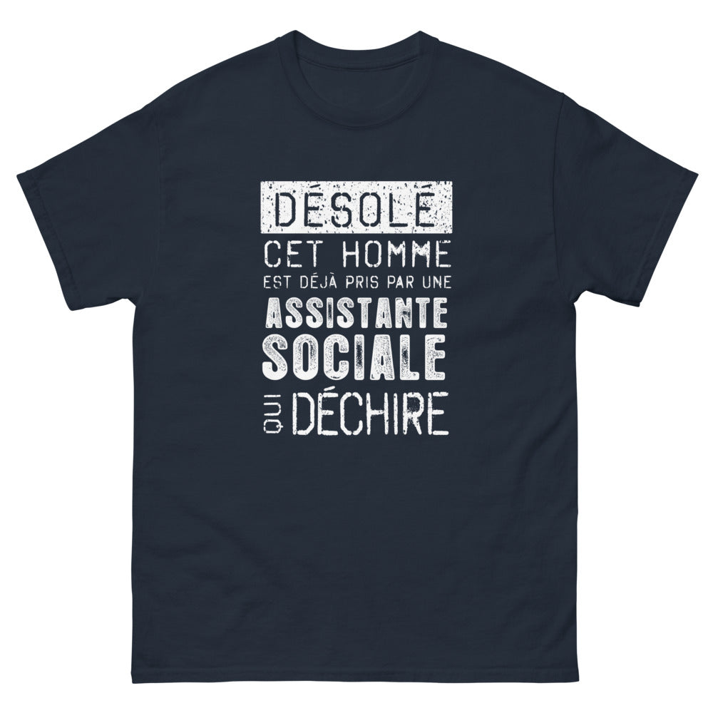T-shirt humour noir dos - Déjà pris par une assistante sociale déchirée