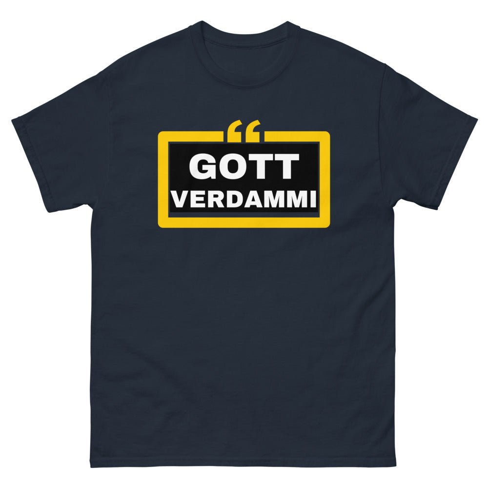 Bairisch Schwarz Rückseite T-Shirt - Gott Verdammi mit Humor