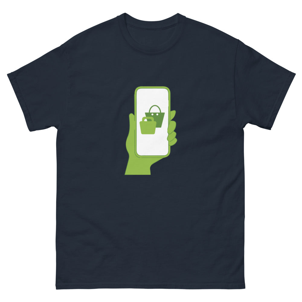 T-shirt Bretagne marine - Deux sacs de courses dans un téléphone