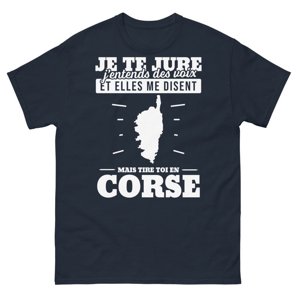T-shirt Corse marine - Je te jure j'entends des voix