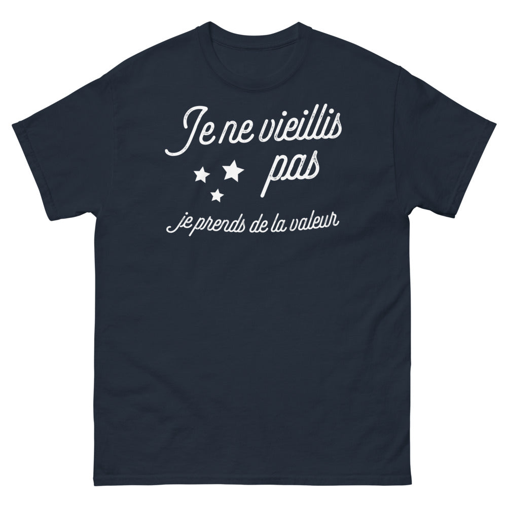 T-shirt humour noir dos - Je ne vieillis pas, je prends de la valeur