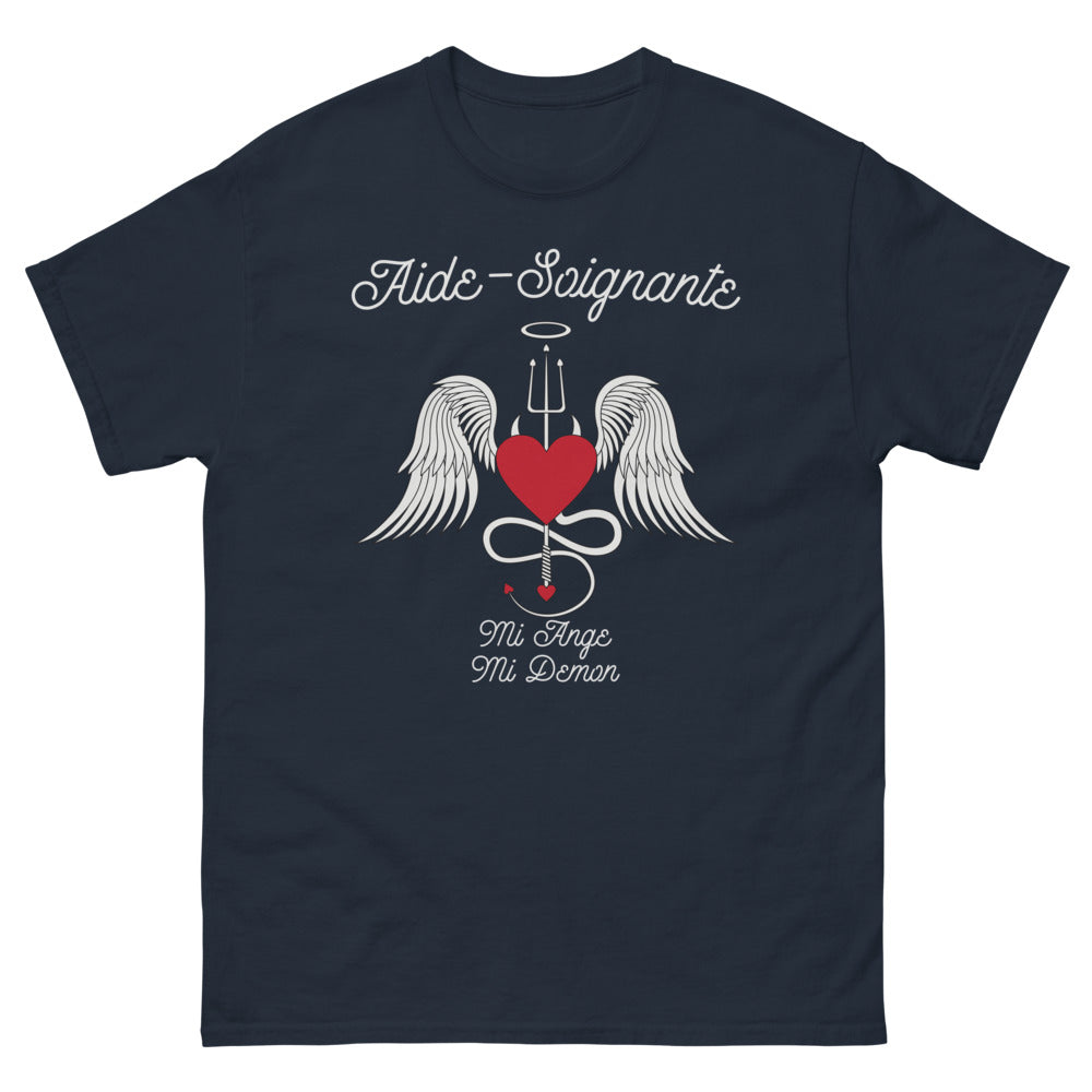 T-shirt Aide-Soignante marine - Mi-Ange Mi-Démon