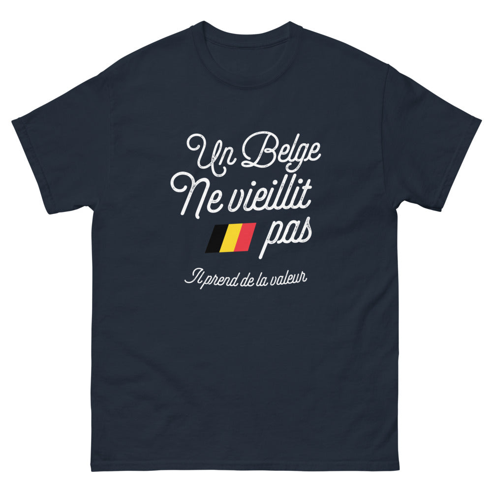 T-shirt Belgique marine - Un belge ne vieillit pas, il prend de la valeur