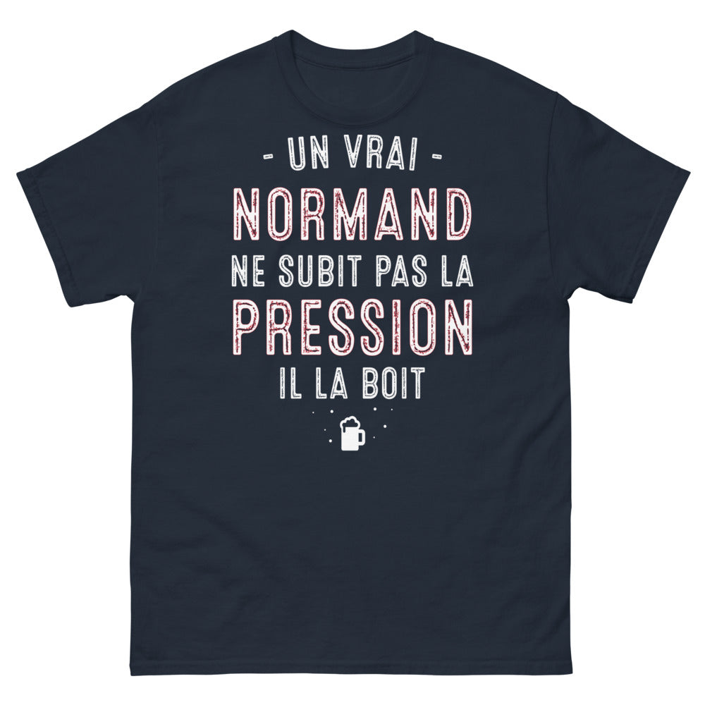 T-shirt Normandie marine - Un vrai Normand boit la pression