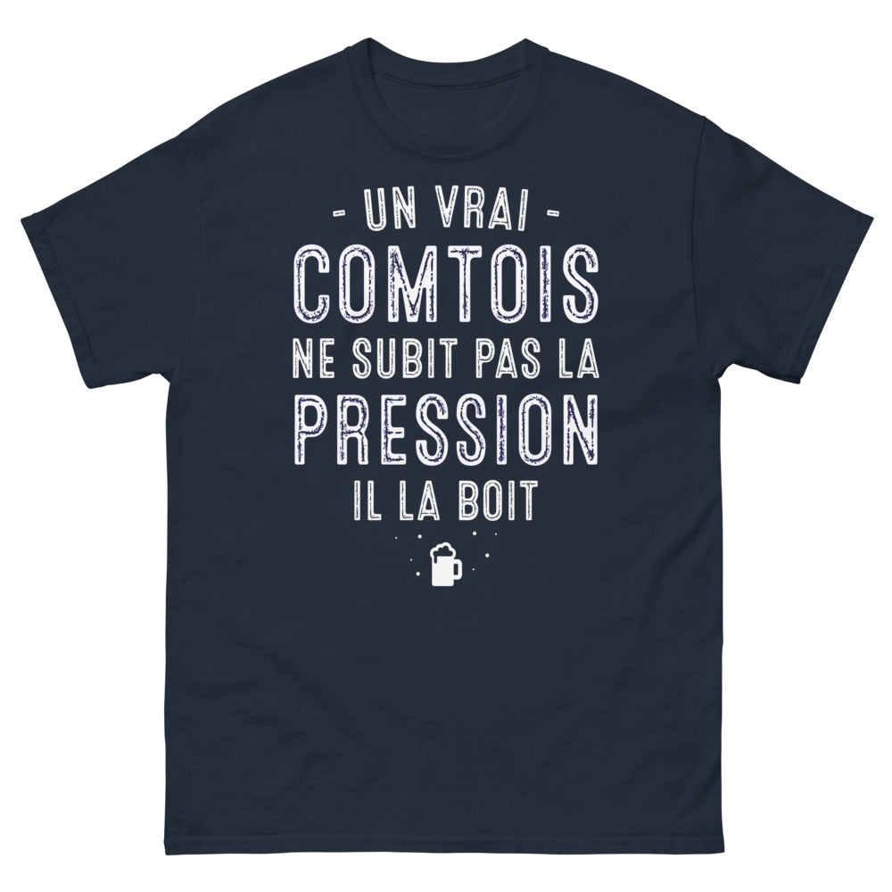T-shirt Franche-Comté marine - Un vrai Comtois ne subit pas la pression