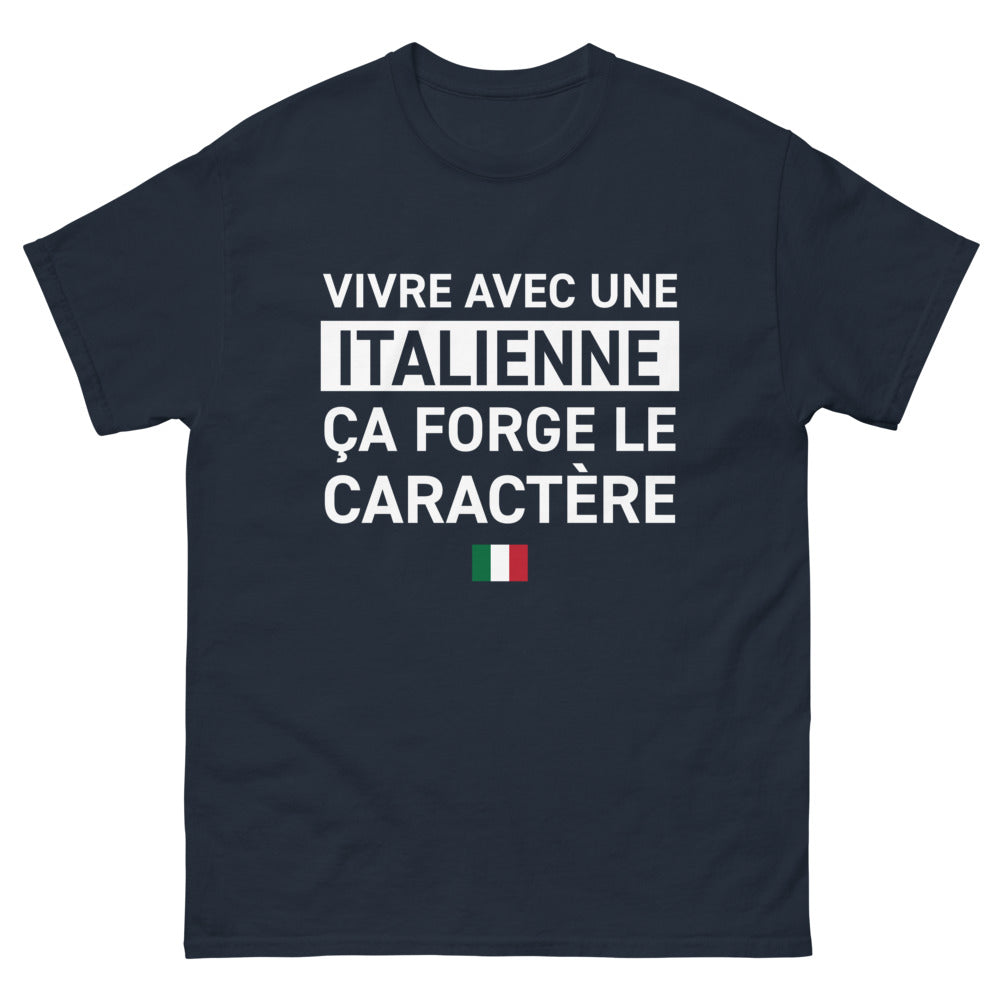 T-shirt Italie marine - Vivre avec une Italienne, ça forge le caractère