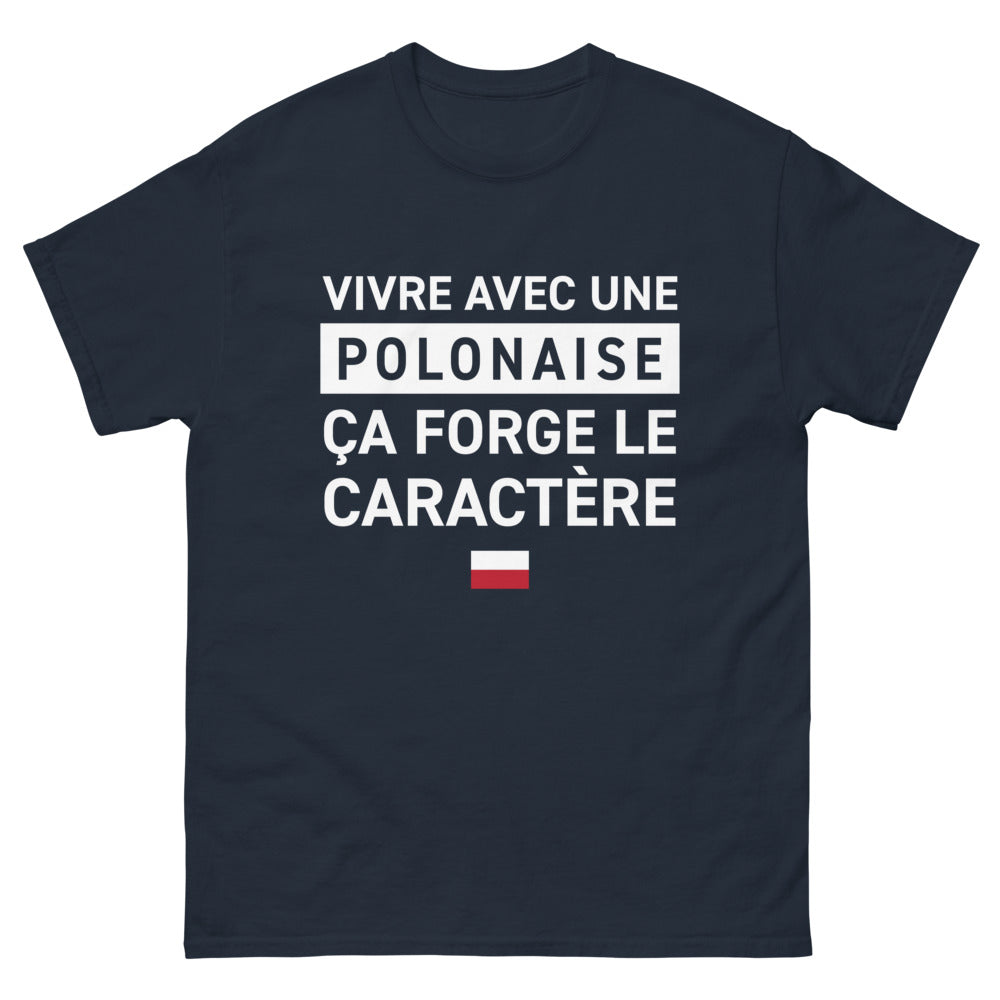 T-shirt Polonais marine - Vivre avec une Polonaise, humour et fierté