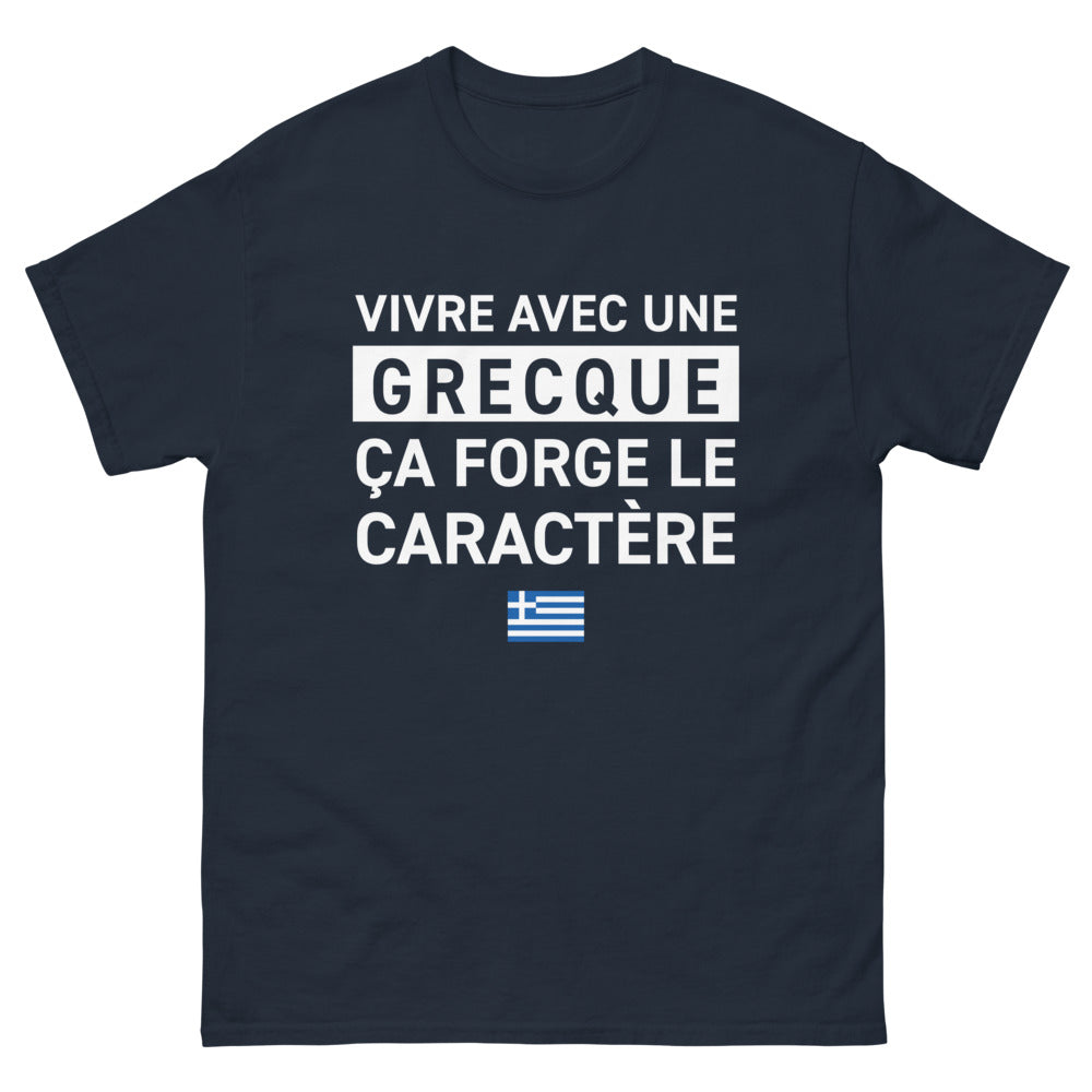 T-shirt Grecque noir dos - Vivre avec une Grecque ça Forge le Caractère