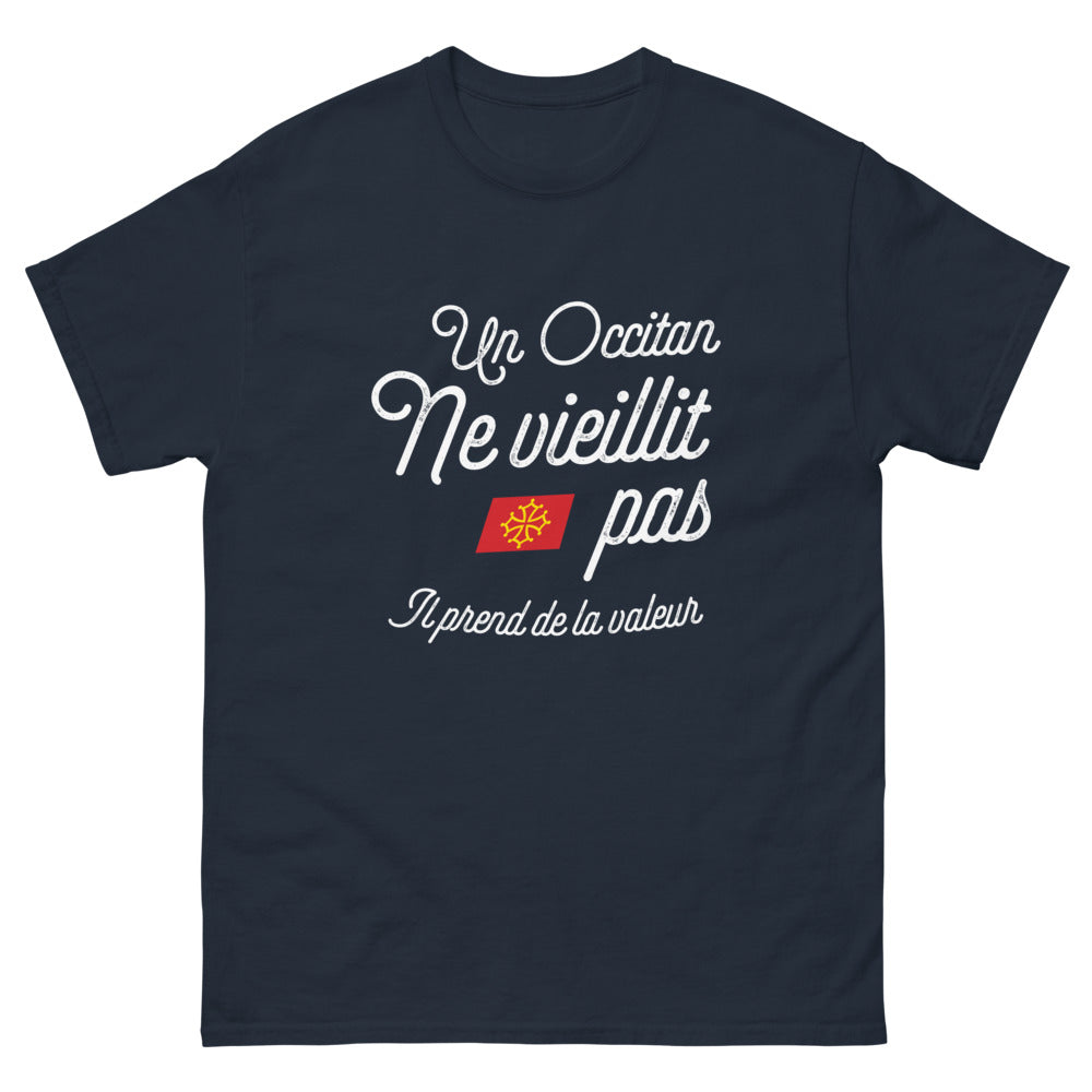 T-shirt Occitan marine - Un Occitan ne vieillit pas, il prend de la valeur