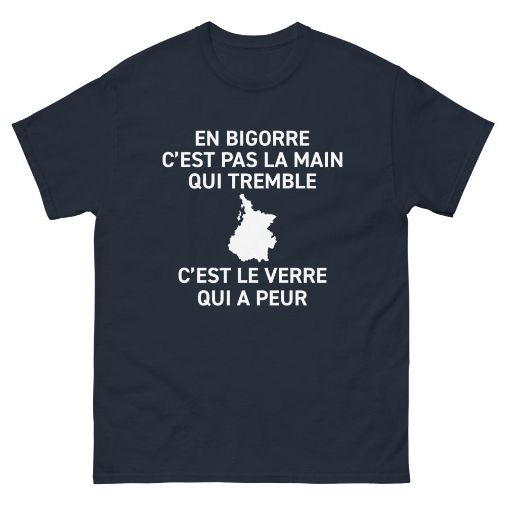 T-shirt Bigorre marine - C'est pas la main qui tremble, c'est le verre qui a peur