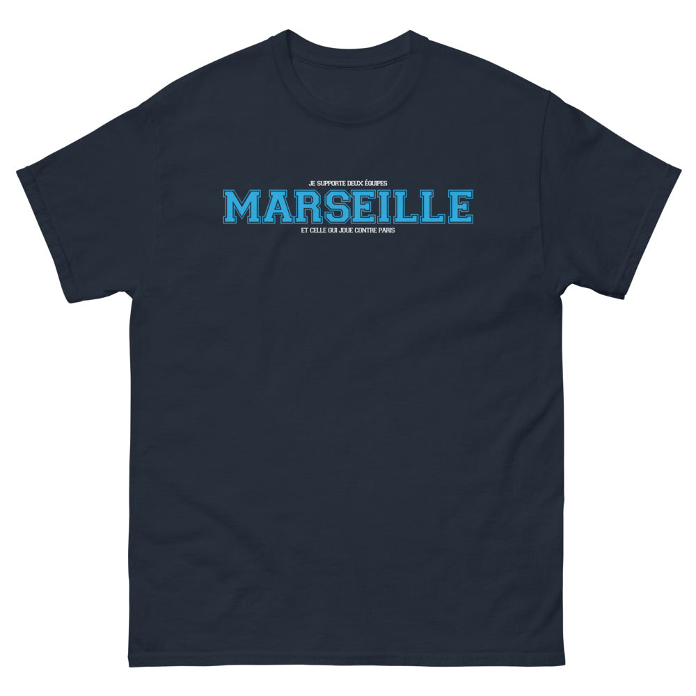 T-shirt Marseille marine - Je supporte deux équipes : Marseille et celle qui joue contre Paris