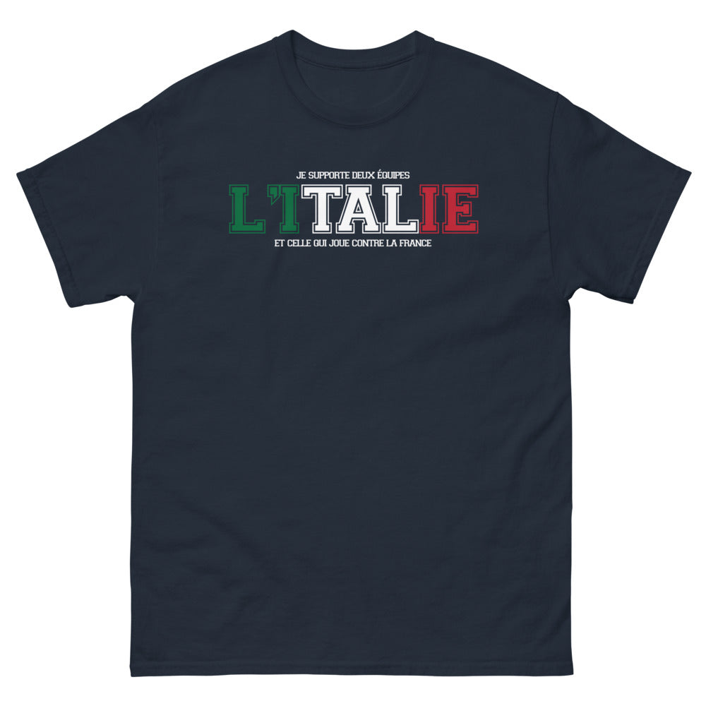 T-shirt Italie marine - Je supporte deux équipes : l'Italie et celle qui joue contre la France
