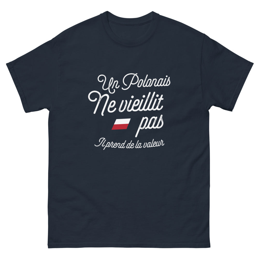 T-shirt Pologne marine - Un Polonais ne vieillit pas, il prend de la valeur