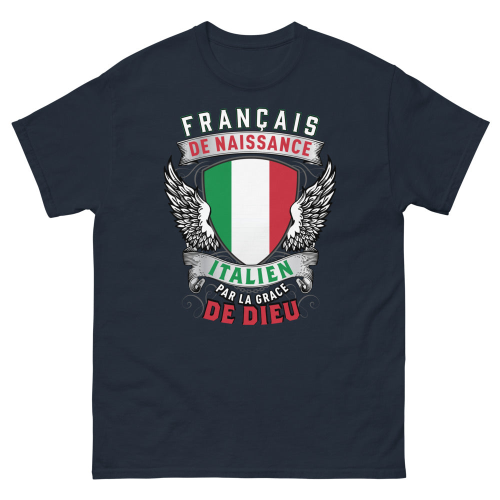 T-shirt Français noir dos - Français de Naissance, Italien par la Grâce de Dieu