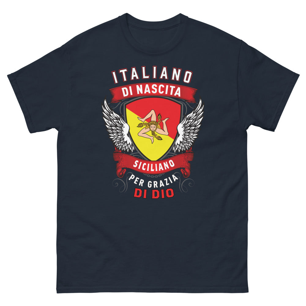T-shirt Sicilien marine - Italiano di nascita, Siciliano per grazia di Dio