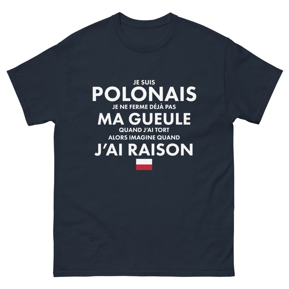 T-shirt Pologne marine - Je suis Polonais : je ne ferme pas ma gueule