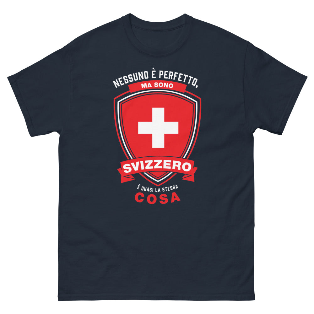 Maglietta Svizzera blu navy - Nessuno è Perfetto ma Sono Svizzero