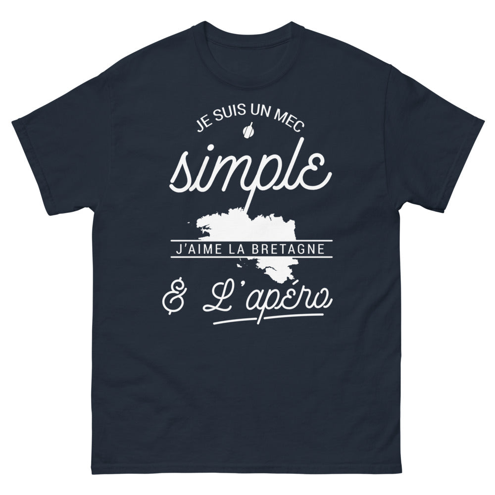 T-shirt Bretagne marine - Je suis un mec simple, j'aime la Bretagne et l'apéro
