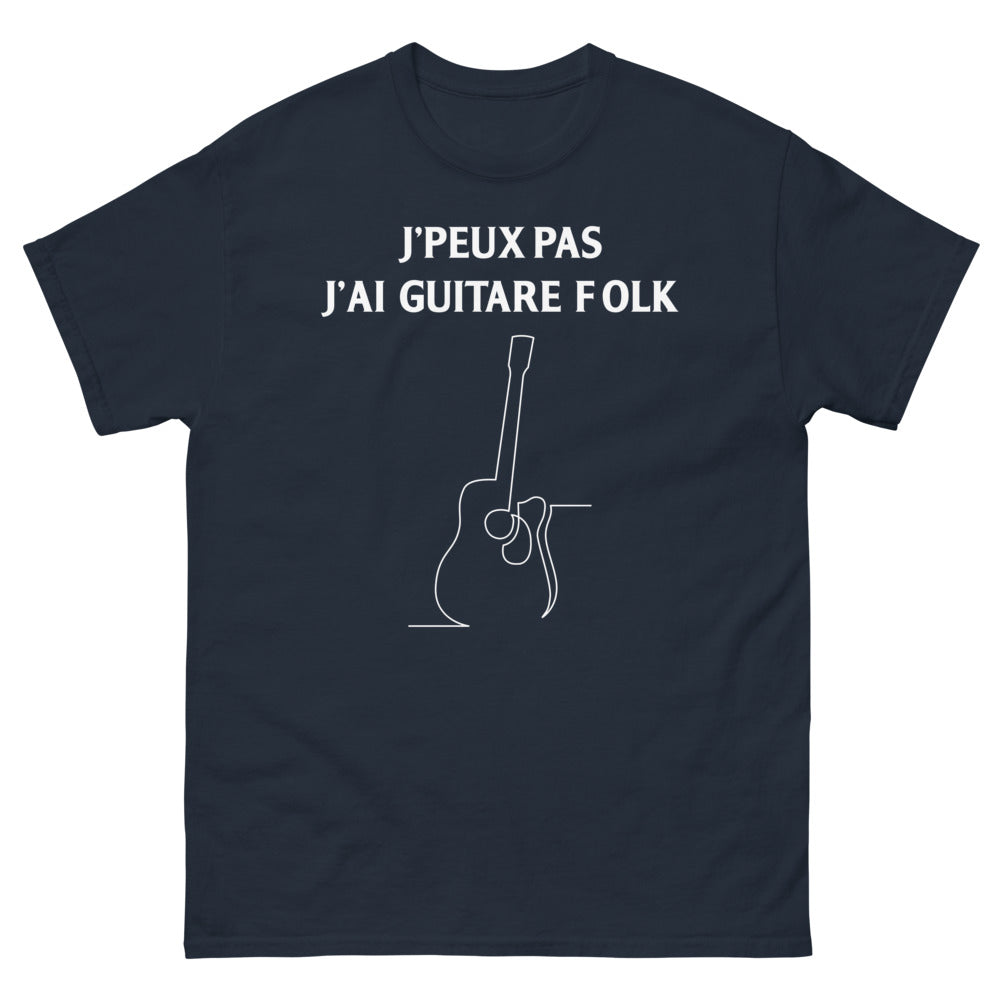 T-shirt Musicien marine - J'peux pas j'ai guitare folk