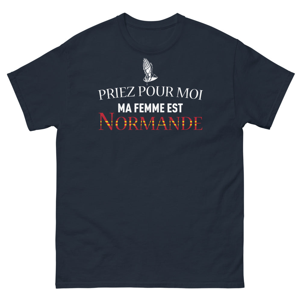 T-shirt Normandie marine - Priez pour moi, ma femme est normande