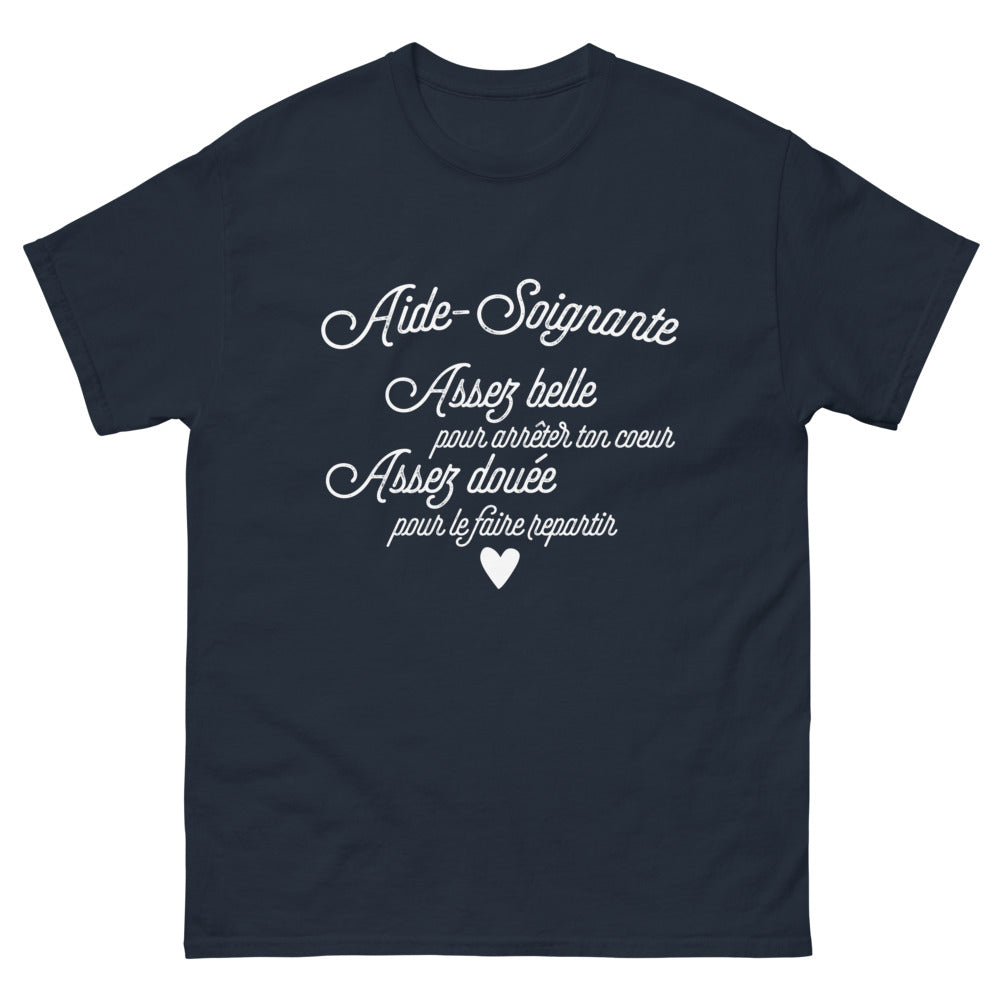 T-shirt Aide-soignante marine - Assez belle pour arrêter ton cœur