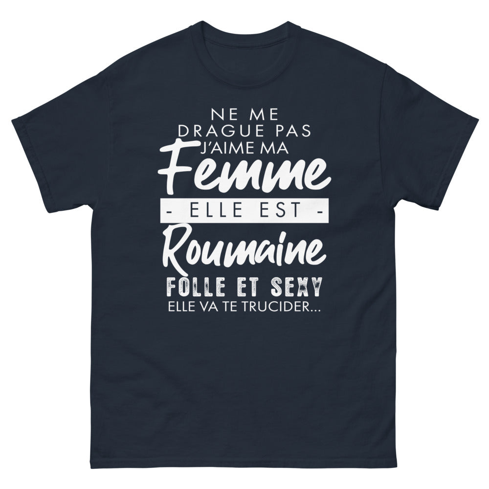 T-shirt Roumain marine - J'aime ma femme roumaine