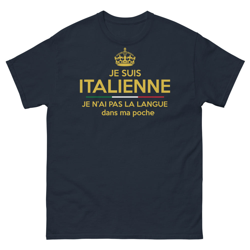 T-shirt Italie marine - Je suis Italienne, pas la langue dans ma poche