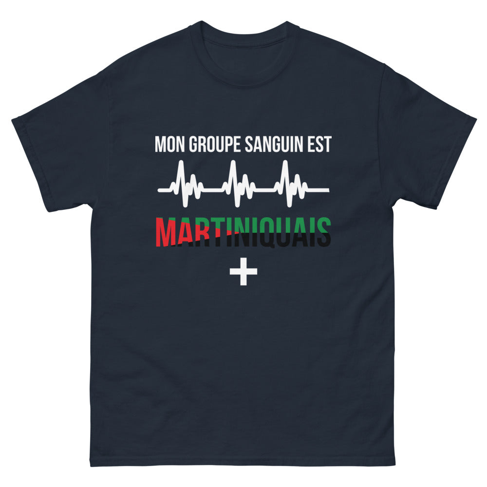 T-shirt Martinique marine - Mon groupe sanguin est Martiniquais